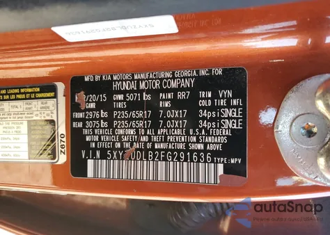 2015 Hyundai Santa Fe Sport from USA, damaged, VIN 5XYZUDLB2FG291636